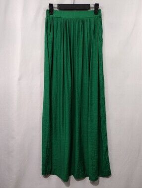 Pepaloves Pleated Maxi Skirt Women's XS Green Boho Retro 90s Y2K Minimalist